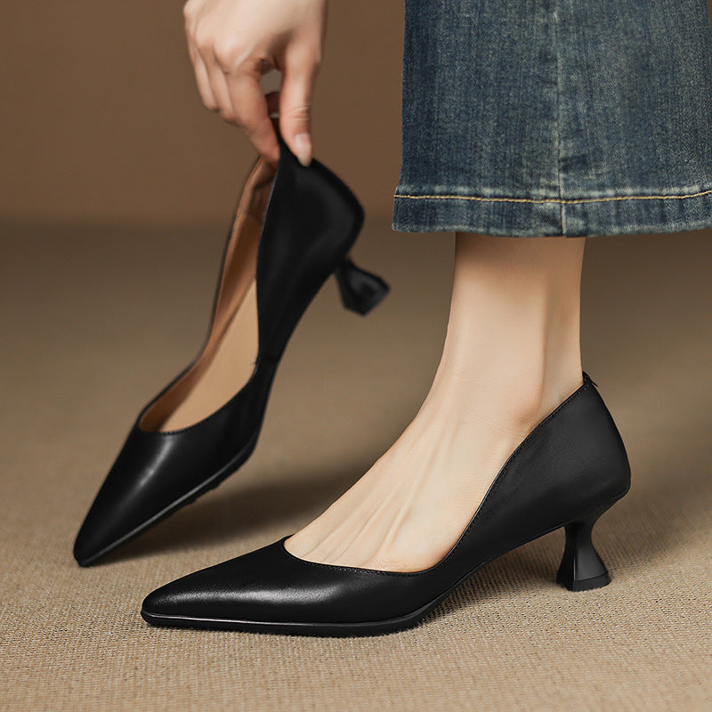 Calenne Leather Kitten Heels" can be rephrased as "Calenne Elegant Leather Kitten Heels.