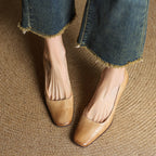 Elviera Square-Toe Leather Heels