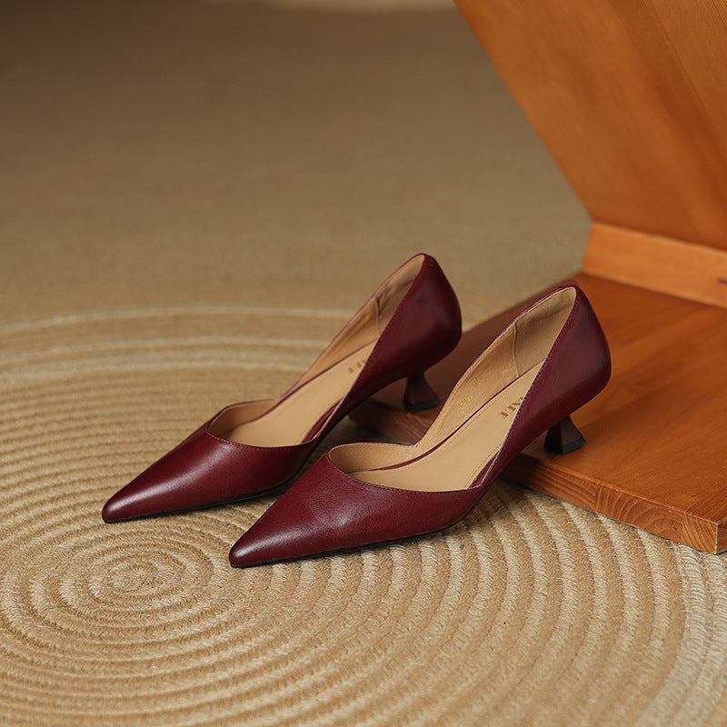 Ceyra Leather Kitten Heel Shoes