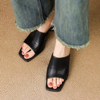 Virelle Curved Leather Slip-On Heels