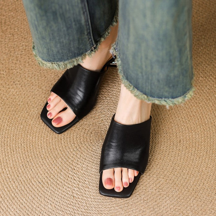Virelle Curved Leather Slip-On Heels