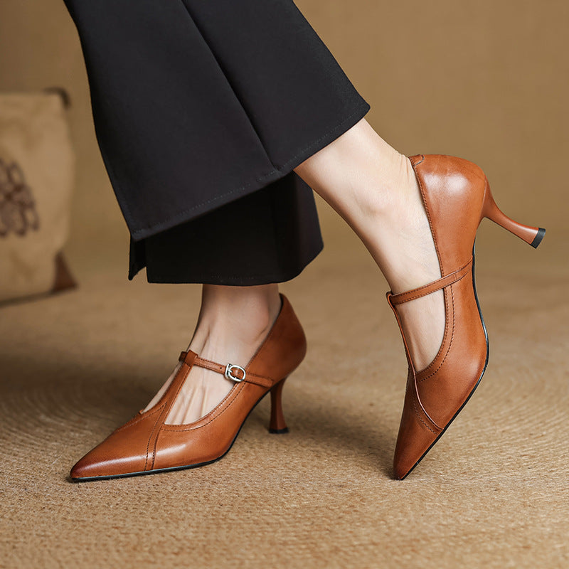 Aveline T-Strap Leather Heels