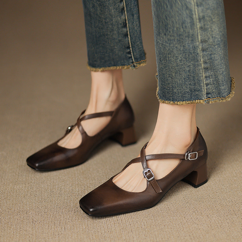 Marvane Leather Kitten Heel Shoes