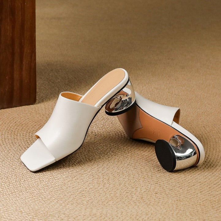Virelle Curved Leather Slip-On Heels