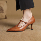 Aveline T-Strap Leather Heels