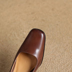 Elviera Square-Toe Leather Heels