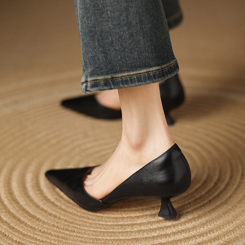 Ceyra Leather Kitten Heel Shoes