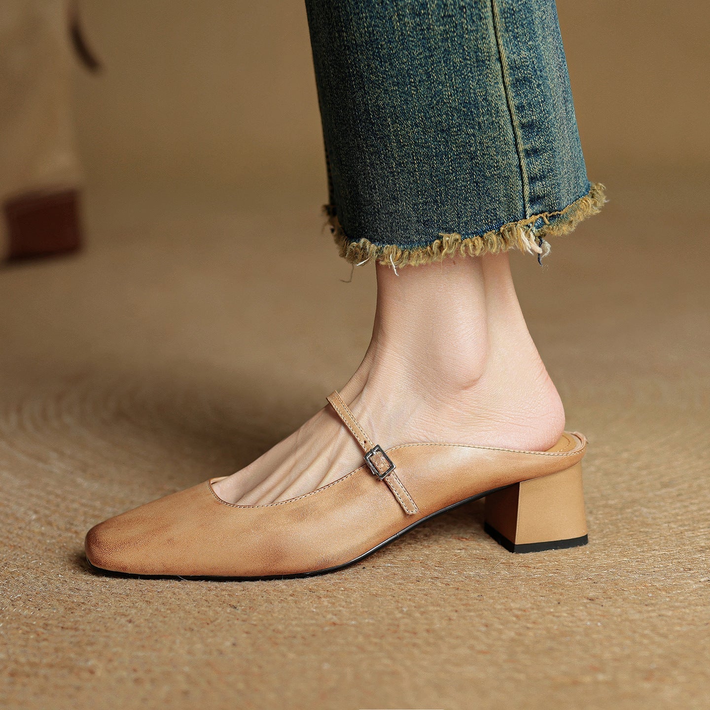 Meyra Genuine Leather Slip-On Mules