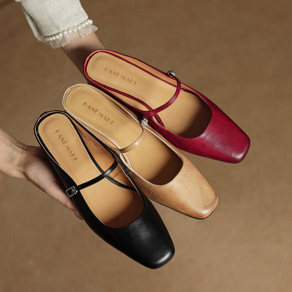 Meyra Genuine Leather Slip-On Mules