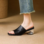 Virelle Curved Leather Slip-On Heels