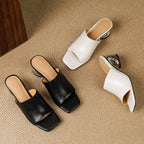 Virelle Curved Leather Slip-On Heels