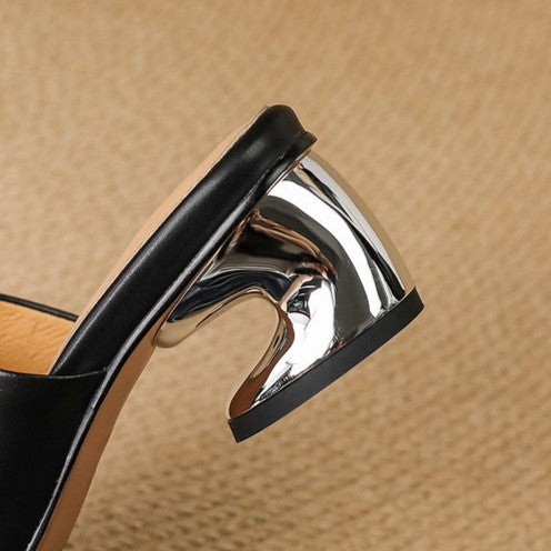 Virelle Curved Leather Slip-On Heels