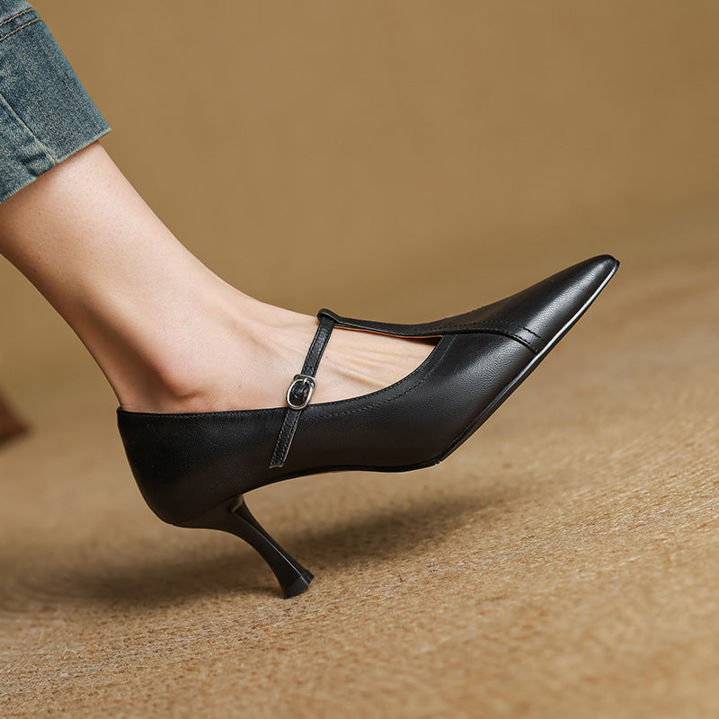 Aveline T-Strap Leather Heels