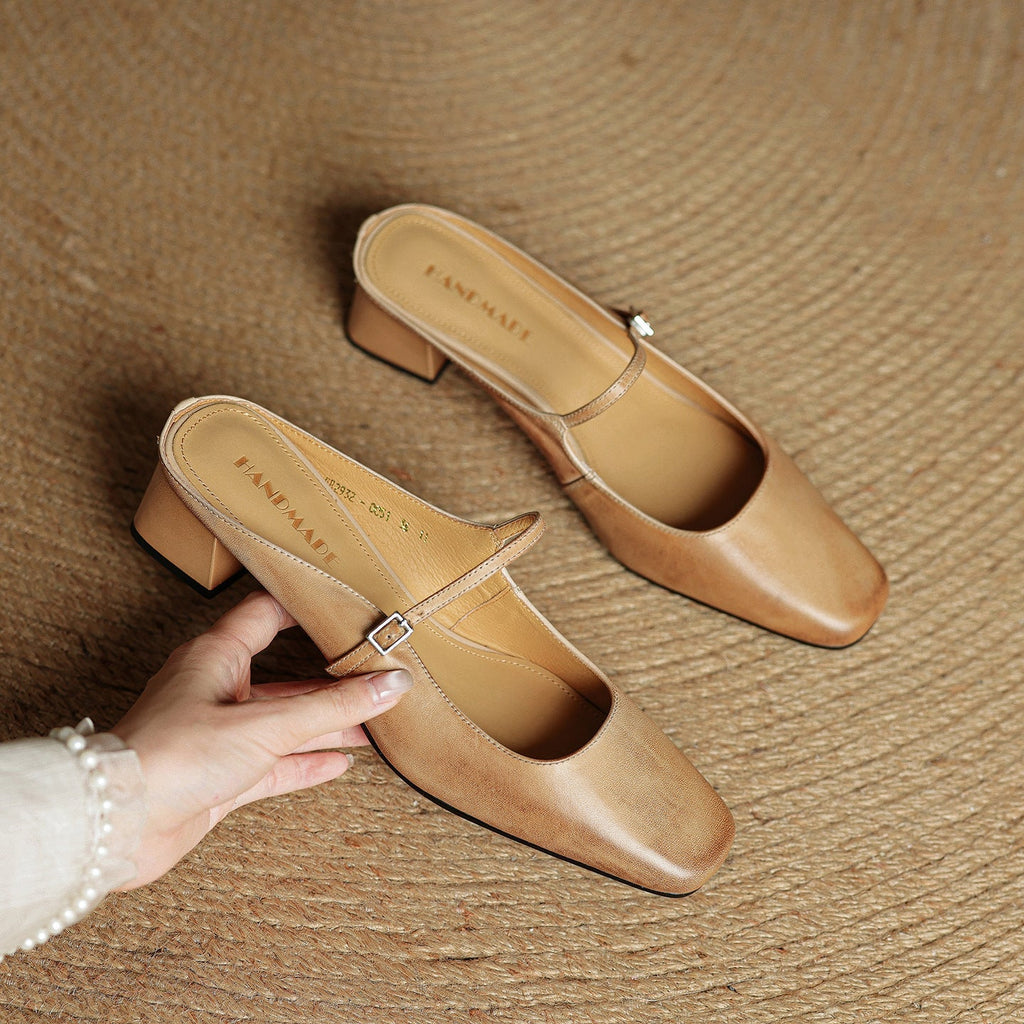 Meyra Genuine Leather Slip-On Mules