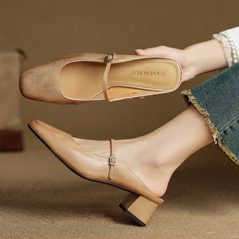 Meyra Genuine Leather Slip-On Mules