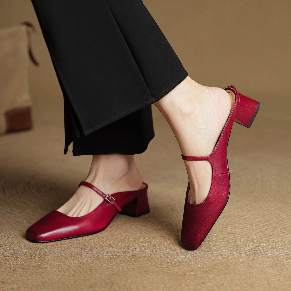 Meyra Genuine Leather Slip-On Mules