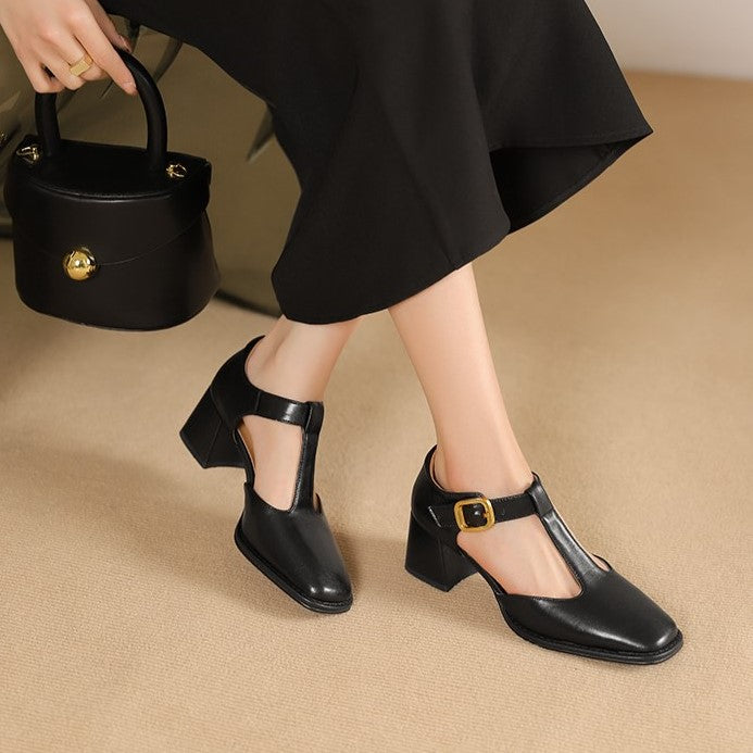 Marcele T-Strap Leather Heels