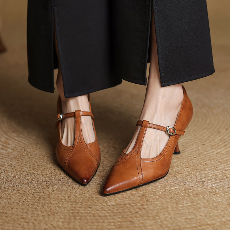 Aveline T-Strap Leather Heels