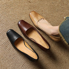 Elviera Square-Toe Leather Heels