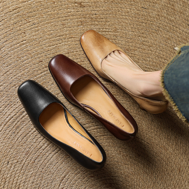 Elviera Square-Toe Leather Heels