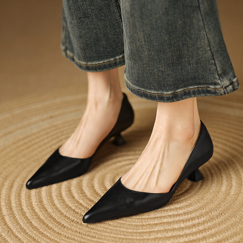Ceyra Leather Kitten Heel Shoes
