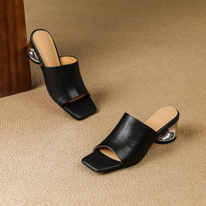 Virelle Curved Leather Slip-On Heels
