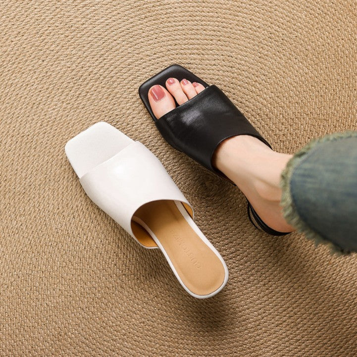 Virelle Curved Leather Slip-On Heels