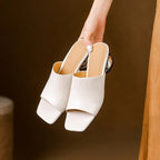 Virelle Curved Leather Slip-On Heels