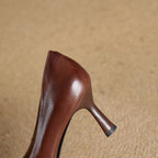 Elviera Square-Toe Leather Heels