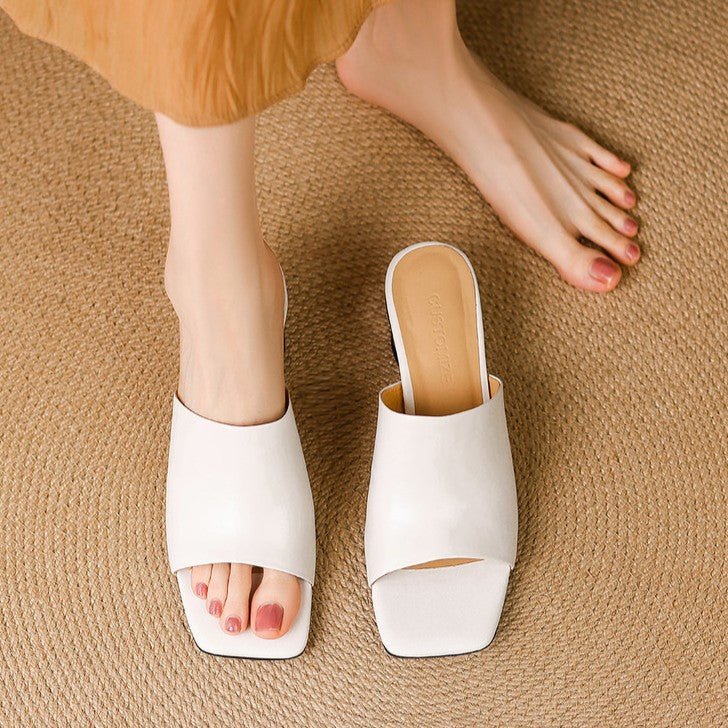 Virelle Curved Leather Slip-On Heels
