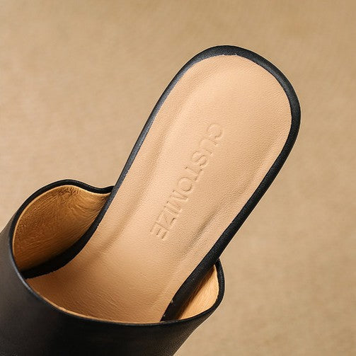 Virelle Curved Leather Slip-On Heels