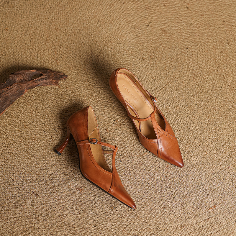 Aveline T-Strap Leather Heels