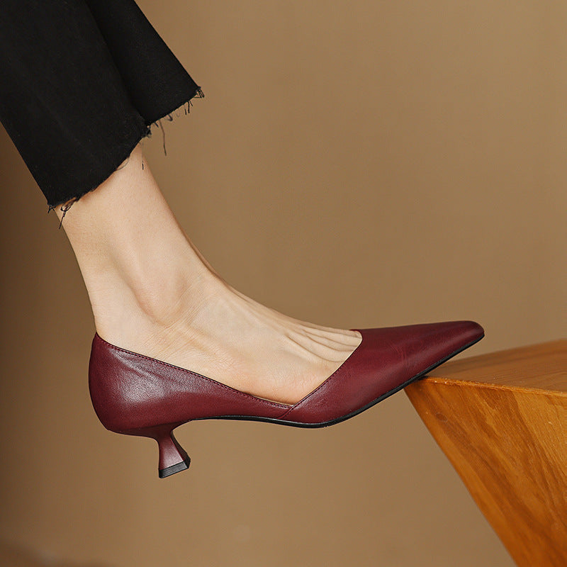 Ceyra Leather Kitten Heel Shoes