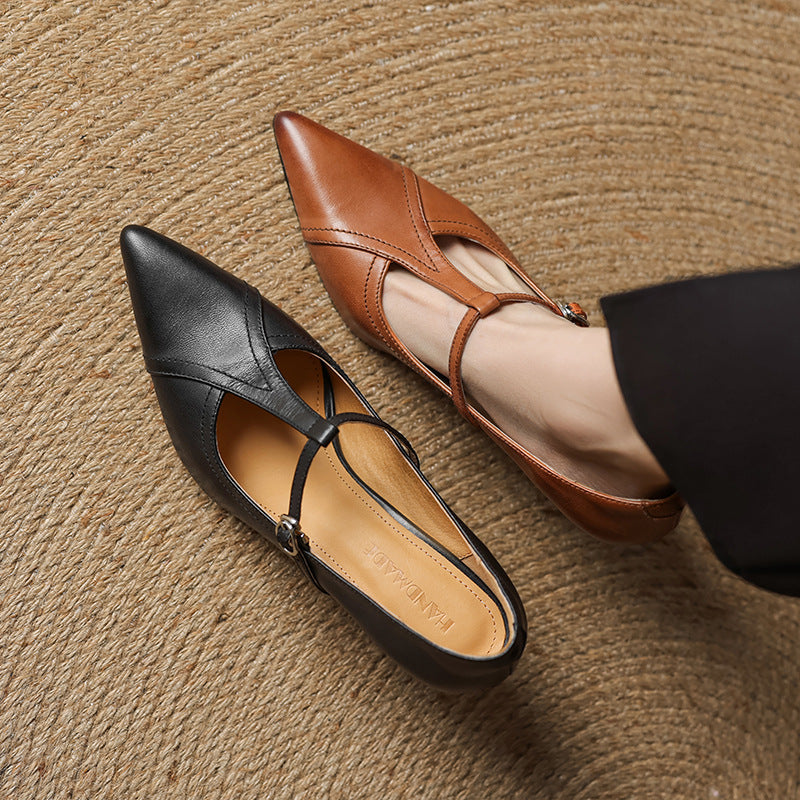 Aveline T-Strap Leather Heels