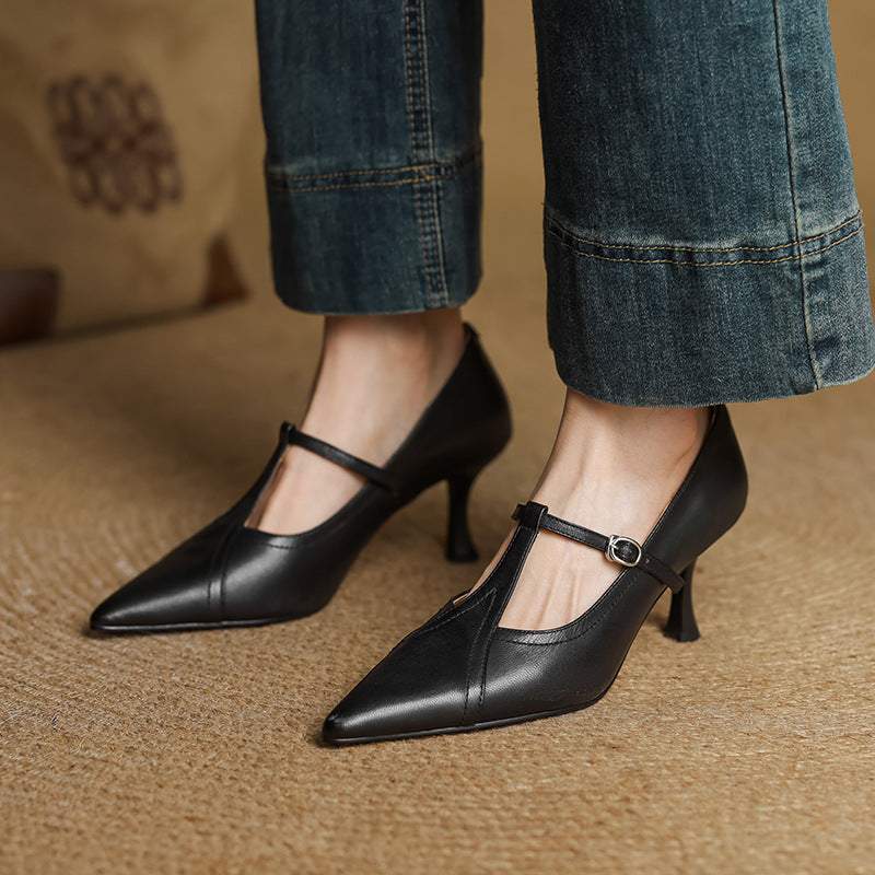 Aveline T-Strap Leather Heels