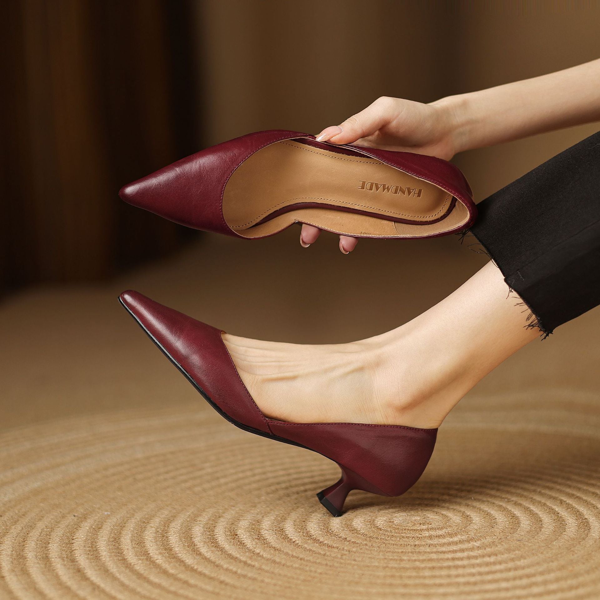 Ceyra Leather Kitten Heel Shoes