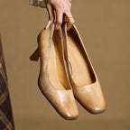 Elviera Square-Toe Leather Heels
