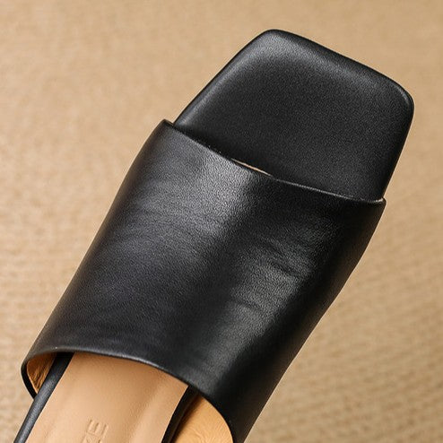 Virelle Curved Leather Slip-On Heels