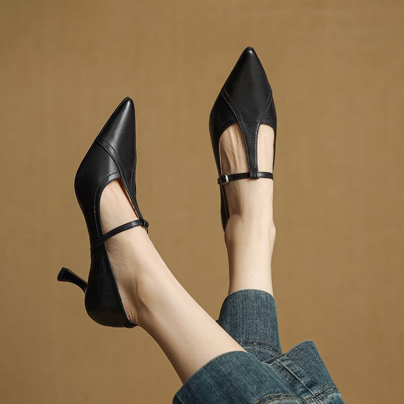 Aveline T-Strap Leather Heels