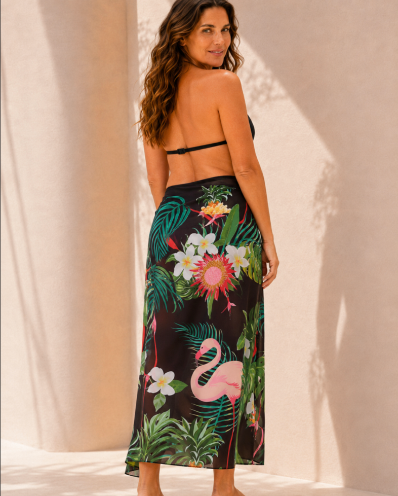 multicolor flamingo sarong beach wrap