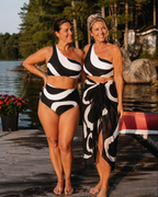 Swimwear with Sunprotective Sarong (Monochrome Wave)