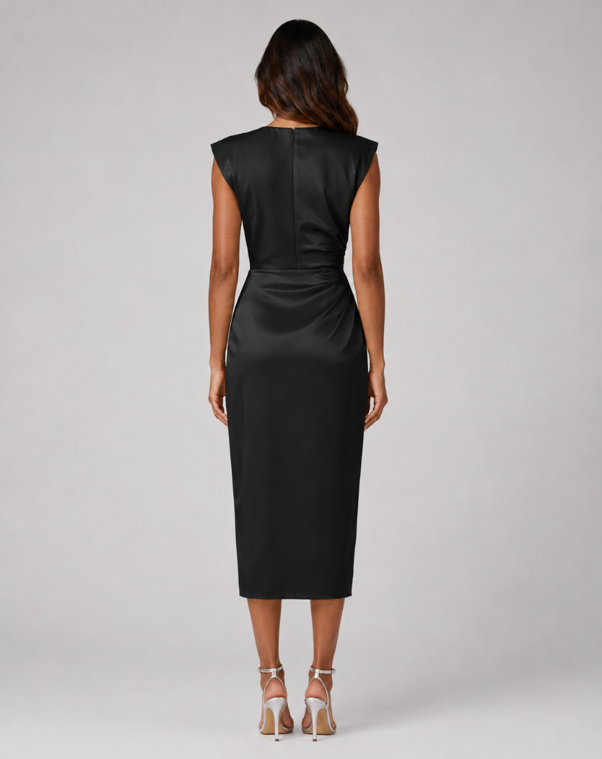 Rochelle™ | Belly-Camouflaging Draped Midi Dress