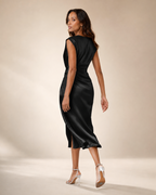 Rochelle™ | Belly-Camouflaging Draped Midi Dress