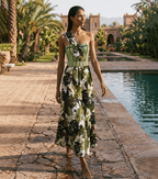 One Shoulder Striped and Leaves Print Swimsuit Set(s)