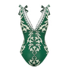 V Neck Lace Up Printed One Piece Swimsuit and Skirt