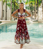 Lace Decoration Peony Print Swimsuit Set(s)