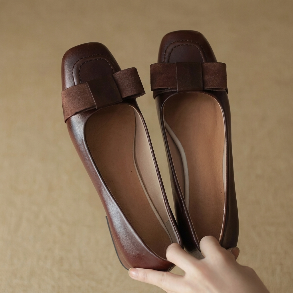 Camille Bow- embellished Leather Ballet Flats