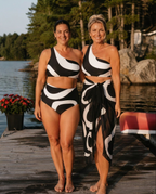 Swimwear with Sunprotective Sarong Monochrome Wave, lifestyle front view