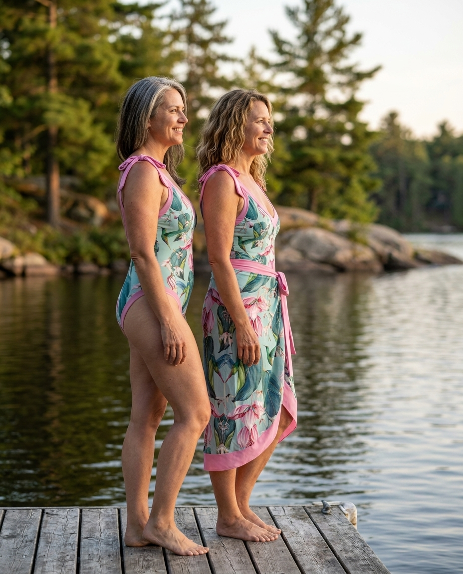 Swimwear with Sunprotective Sarong Pink Paradise, lifestyle side view