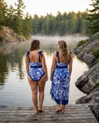 Swimwear with Sunprotective Sarong Blue Willow, lifestyle back view